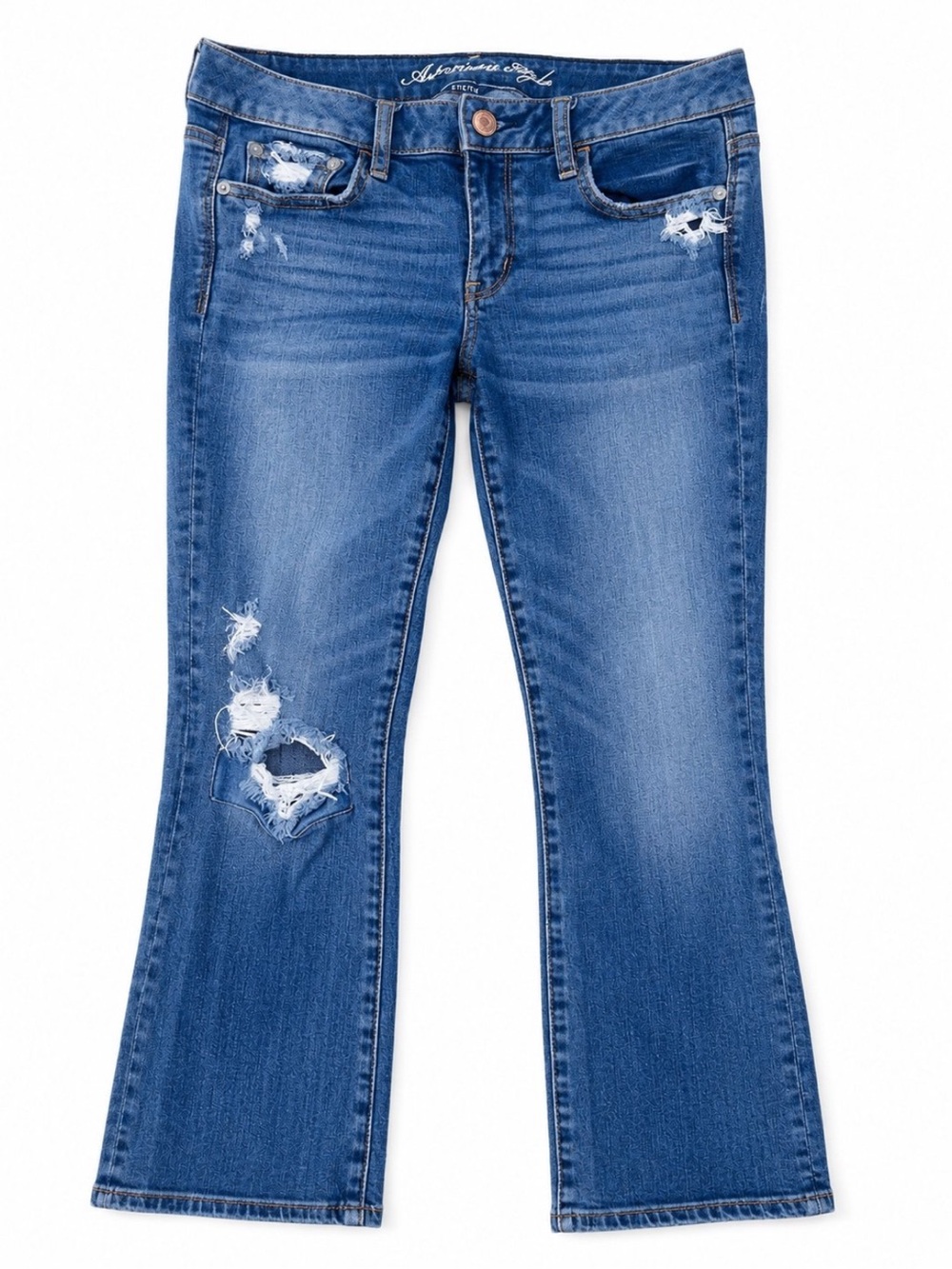 Vintage Flare Stretch Distressed Blue Jeans American Eagle